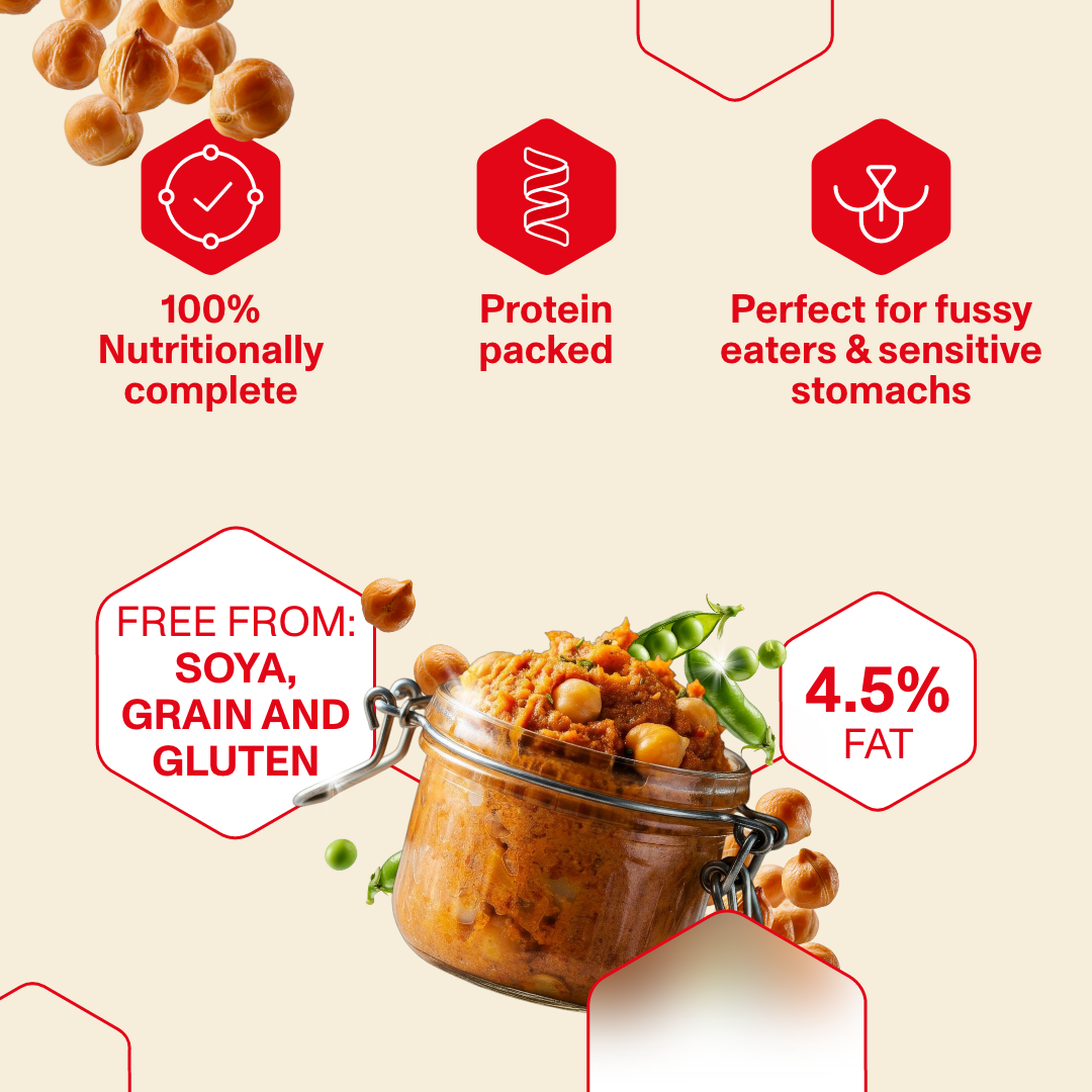 Jar of food with nutritional information on a beige background