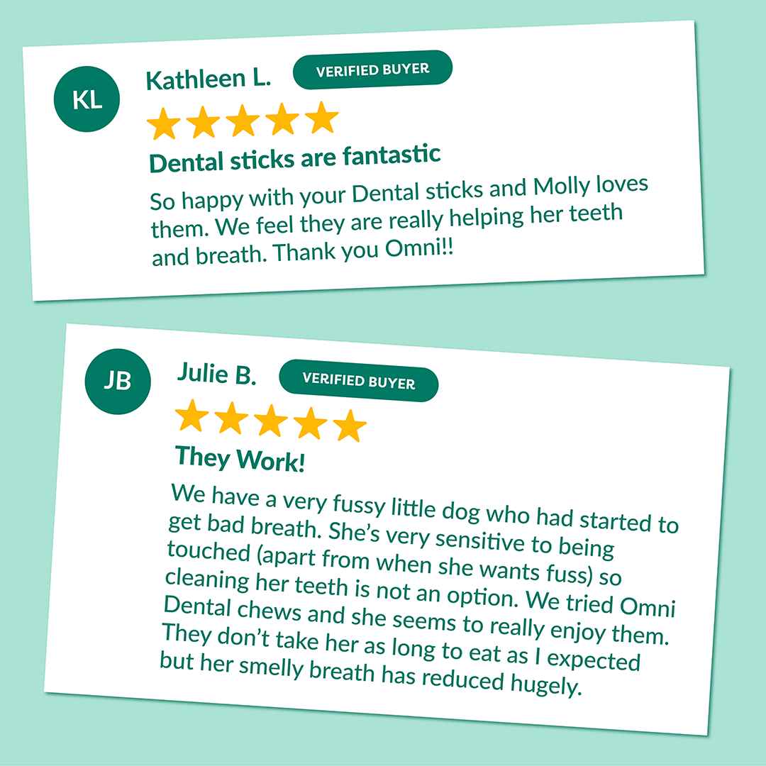 Two customer review cards on a light aqua background. The top card shows reviewer Kathleen L.