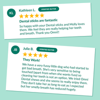 Two customer review cards on a light aqua background. The top card shows reviewer Kathleen L.
