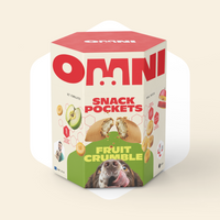 Box of Omni Snack Pockets Fruit Crumble on a beige background
