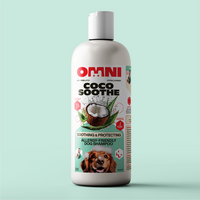 Omni Coco Soothe dog shampoo bottle on a light green background